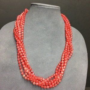 Pink Red Swirl Necklace Multi Strand Silver Filagree Gold Vintage Retro Classic